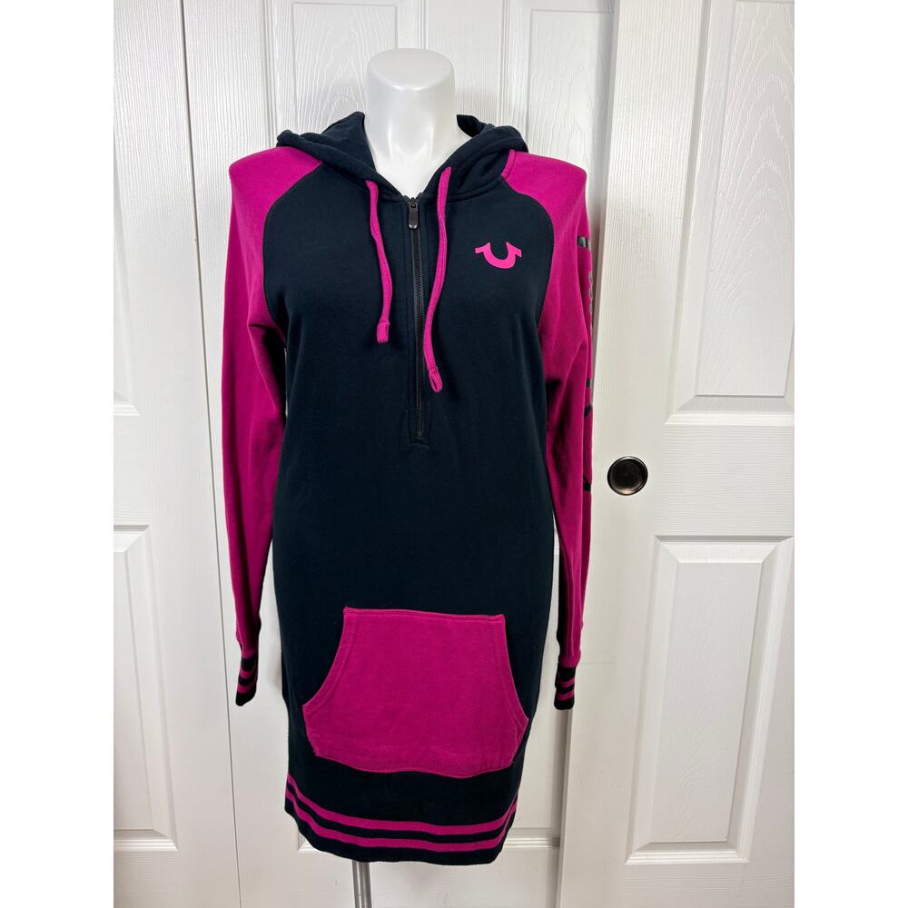 True Religion Half Zip Hoodie Women's Dress Black Magenta Size XL - Picture 3 of 12